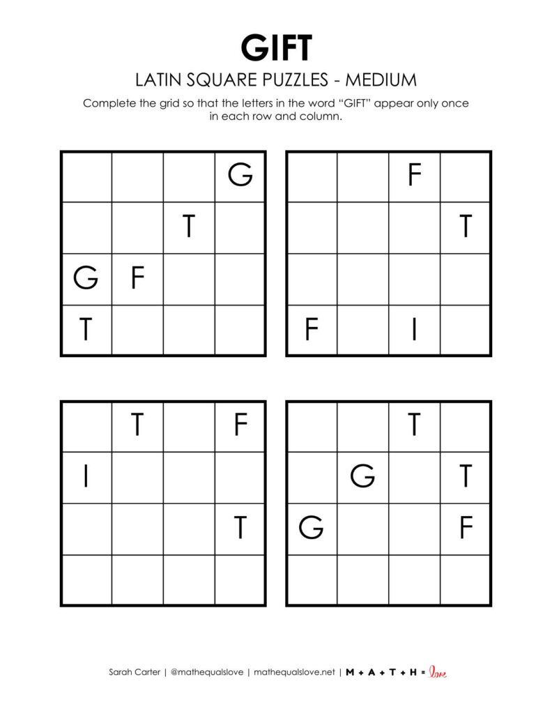 gift latin square logic puzzle level medium. 