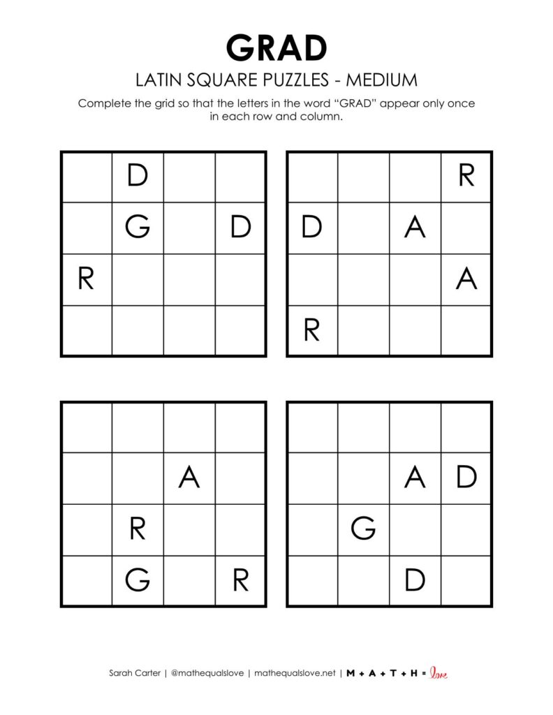 grad latin square puzzle level medium for graduation.