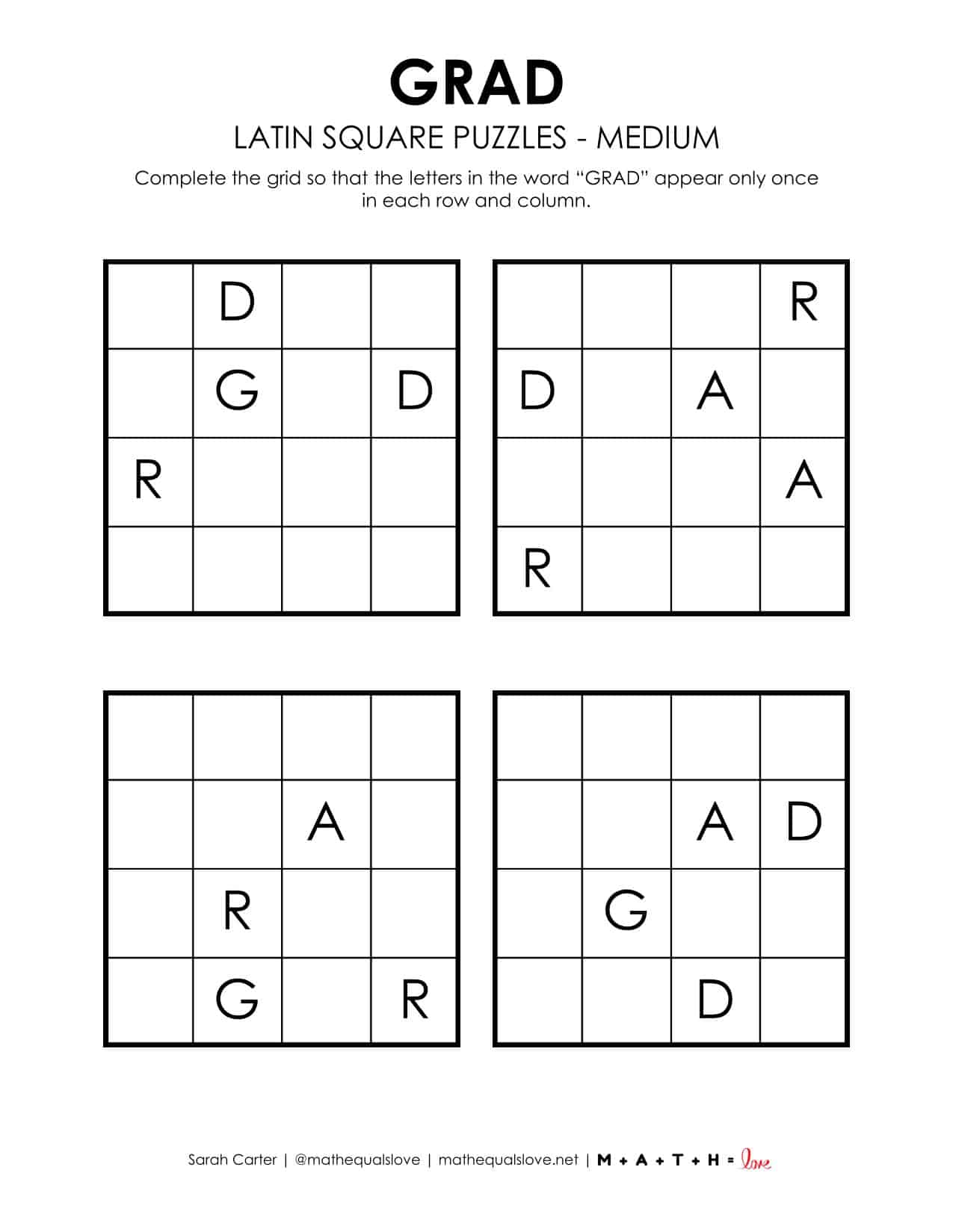 Grad Latin Square Puzzles | Math = Love