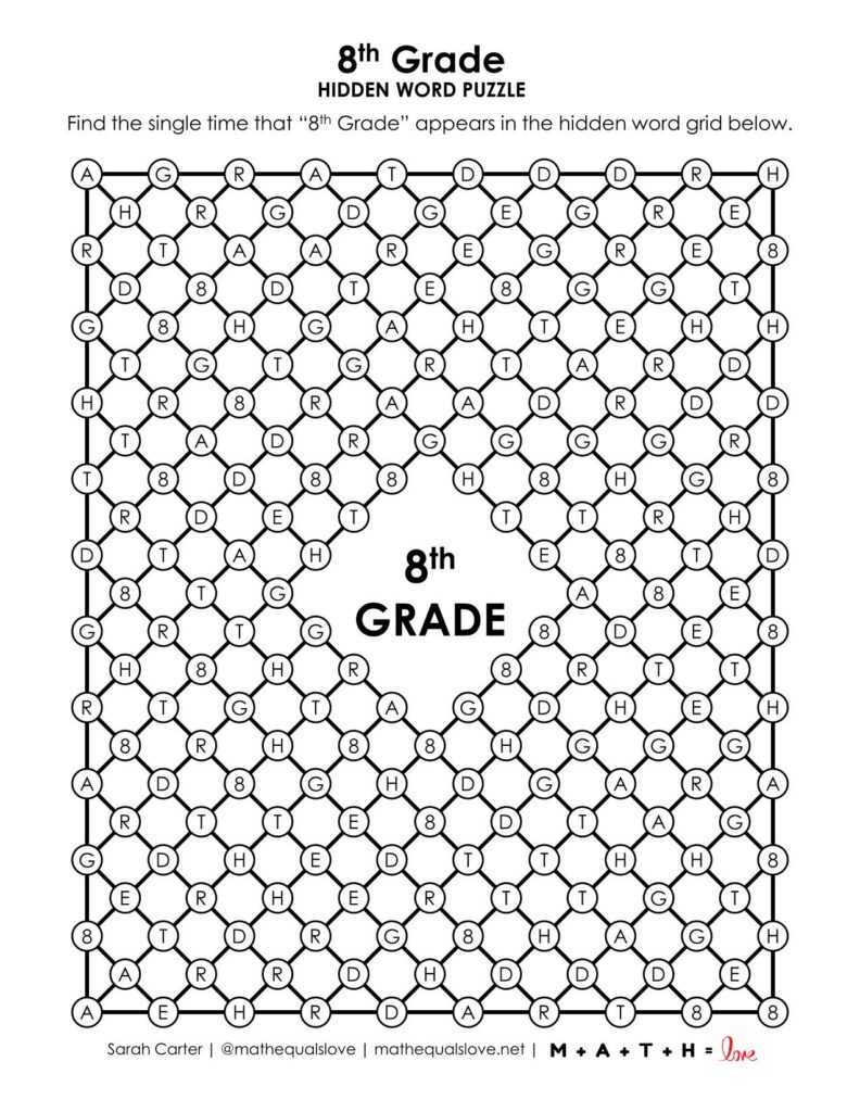 8th grade hidden word puzzle. 