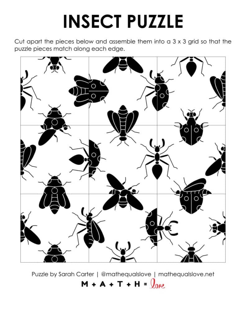 insect square edge matching logic puzzle. 