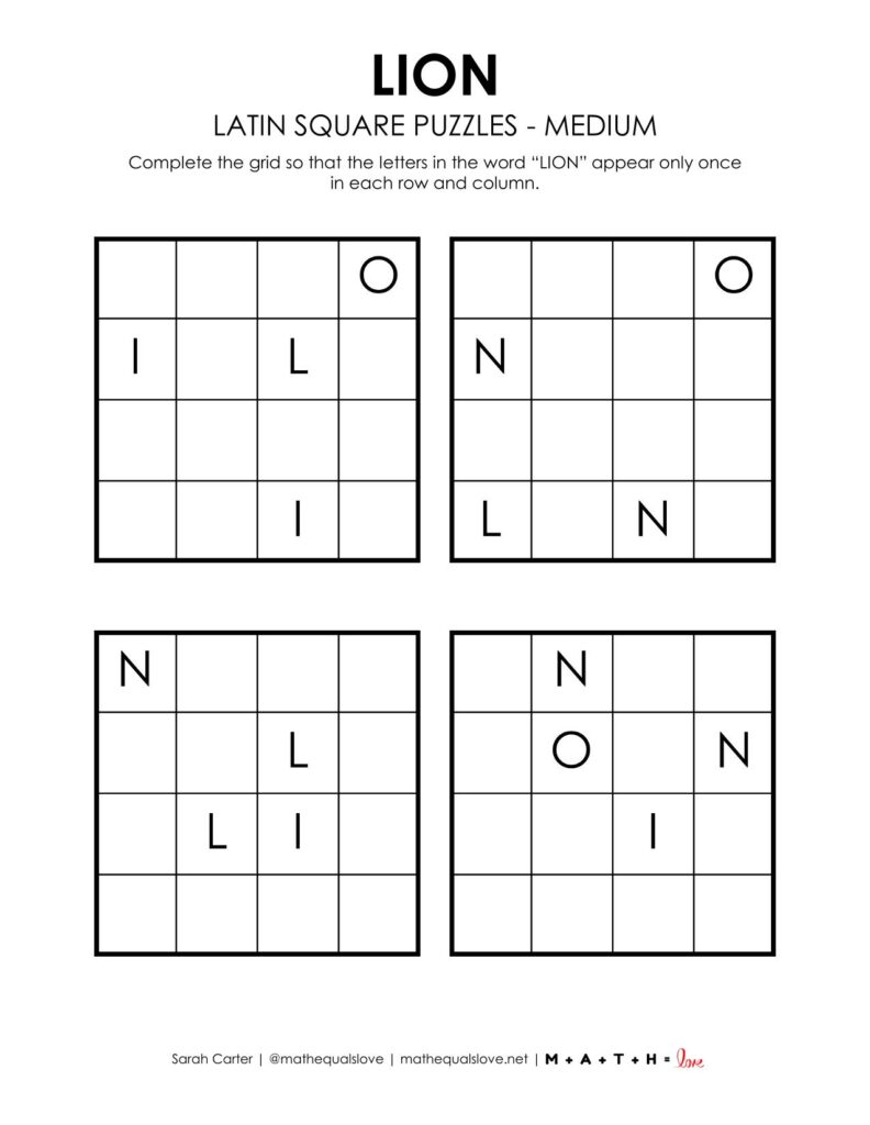 lion latin square puzzle level medium. 
