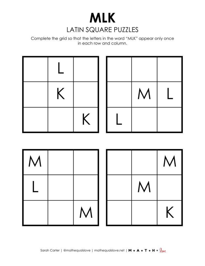mlk latin square logic puzzle.