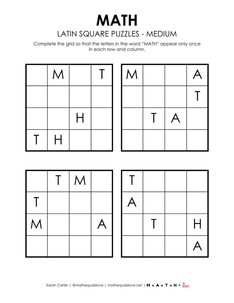 math latin square puzzles level medium. 