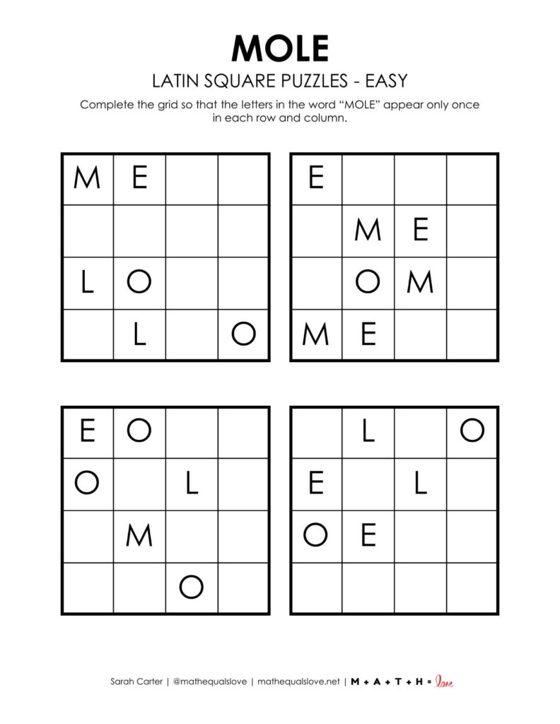 mole day latin square logic puzzle. 