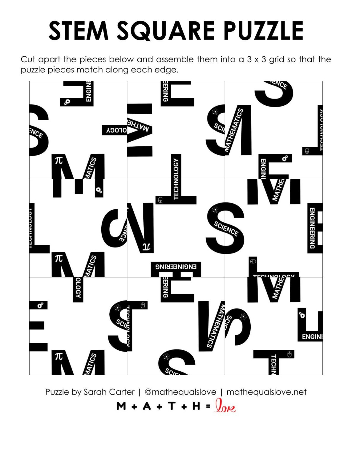 STEM Square Edge Matching Puzzle | Math = Love