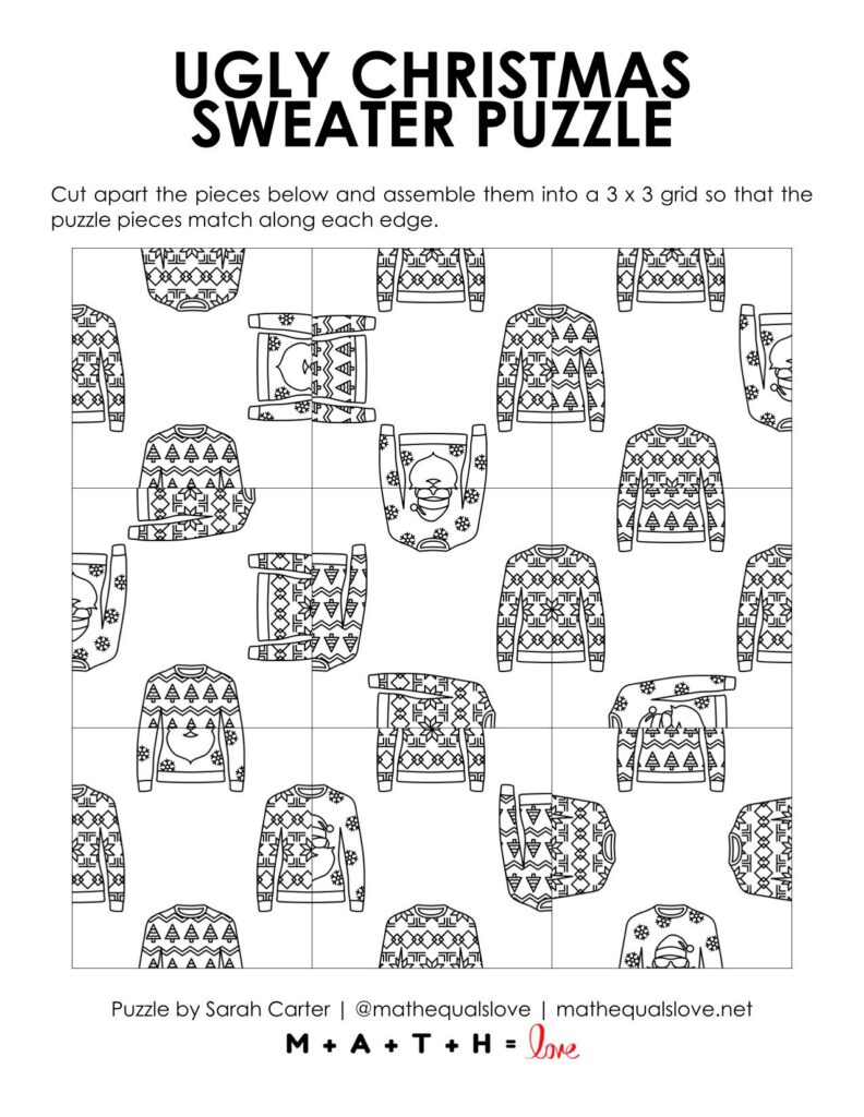 ugly christmas sweater edge matching puzzle. 