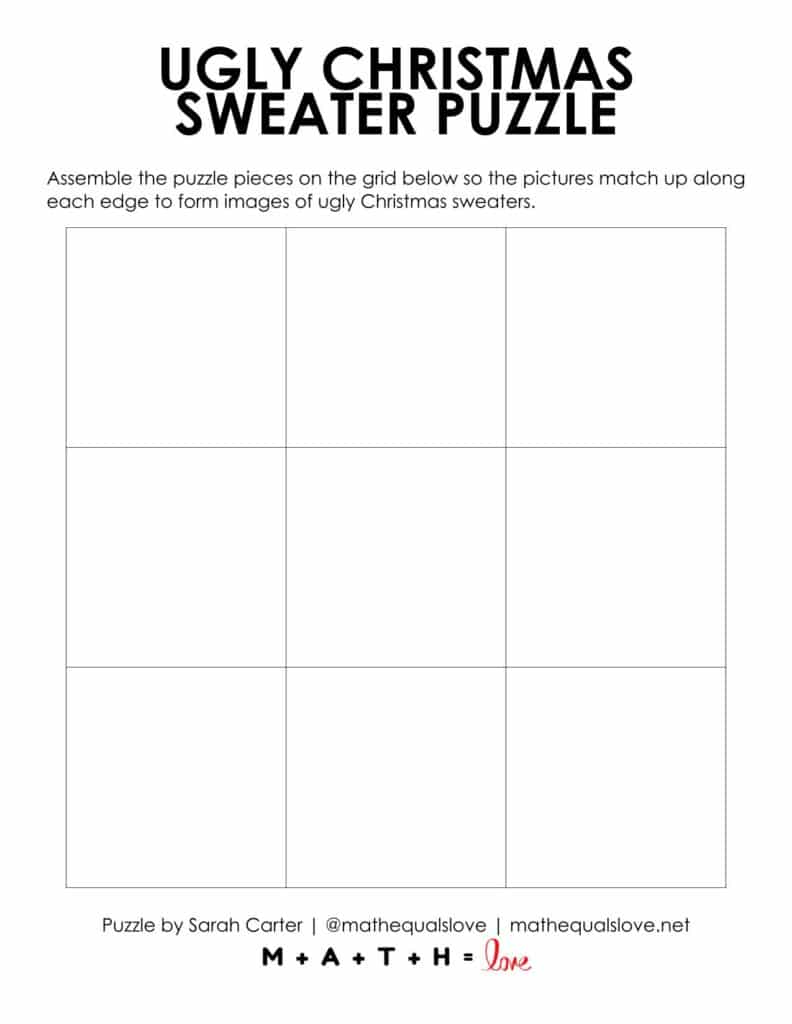 blank grid for ugly christmas sweater edge matching puzzle. 
