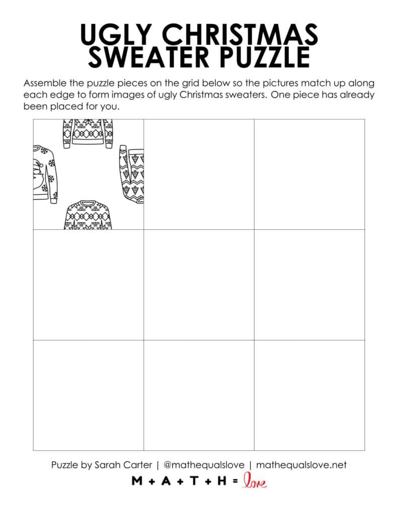 starting hint for christmas sweater edge matching puzzle. 