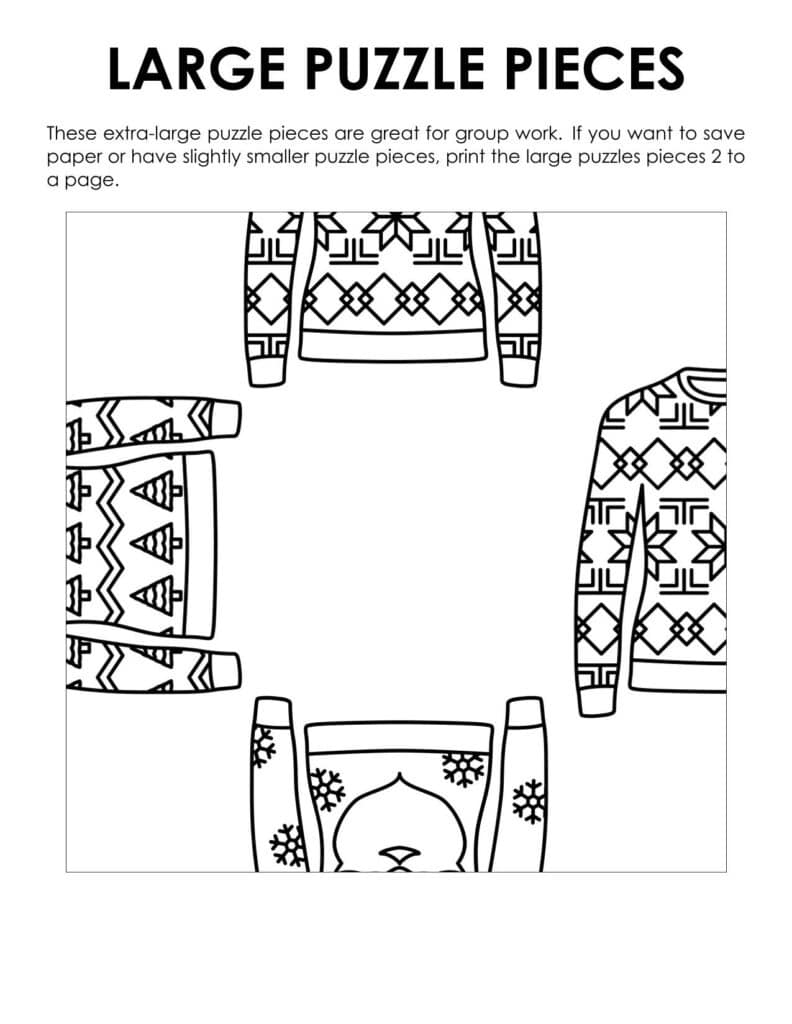 large puzzle piece version of ugly christmas sweater edge matching puzzle. 