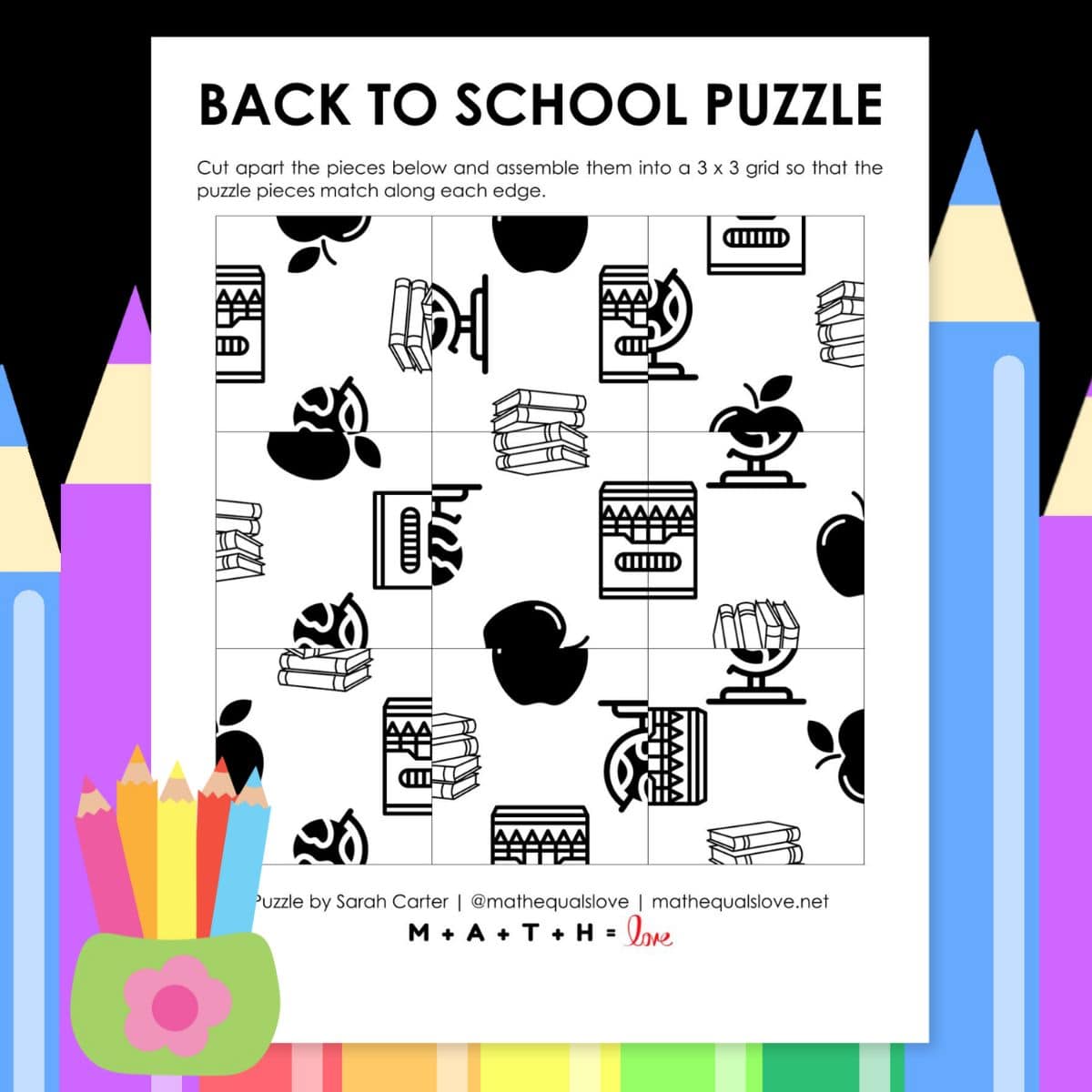 back to school square edge matching puzzle for first week of school.