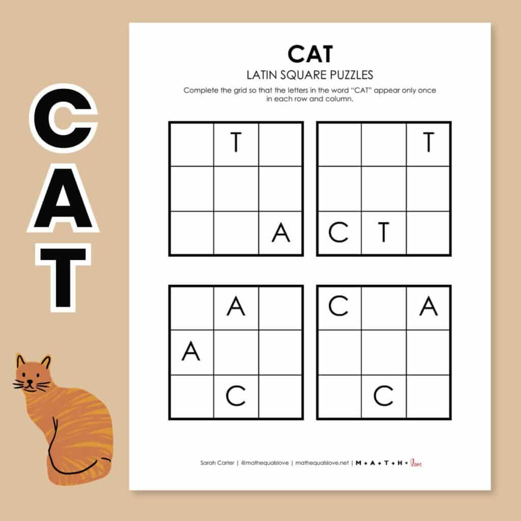 cat latin square logic puzzle printable.