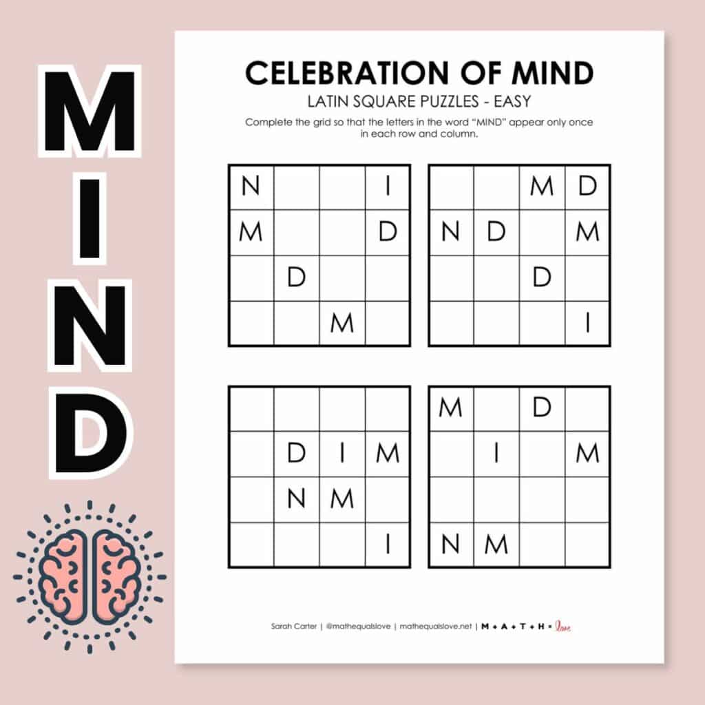 celebration of mind latin square logic puzzle. 