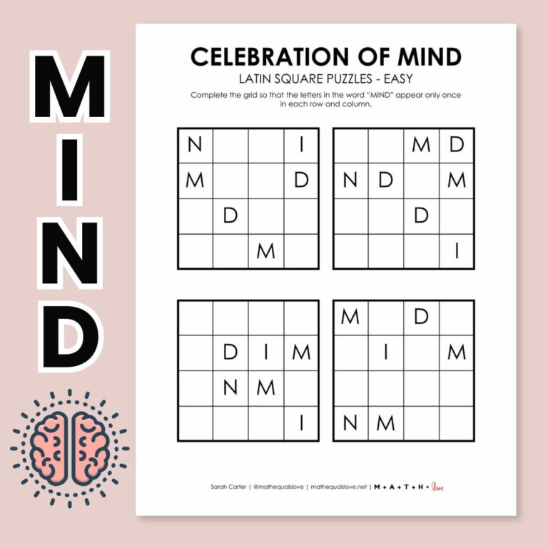 celebration of mind latin square logic puzzle.