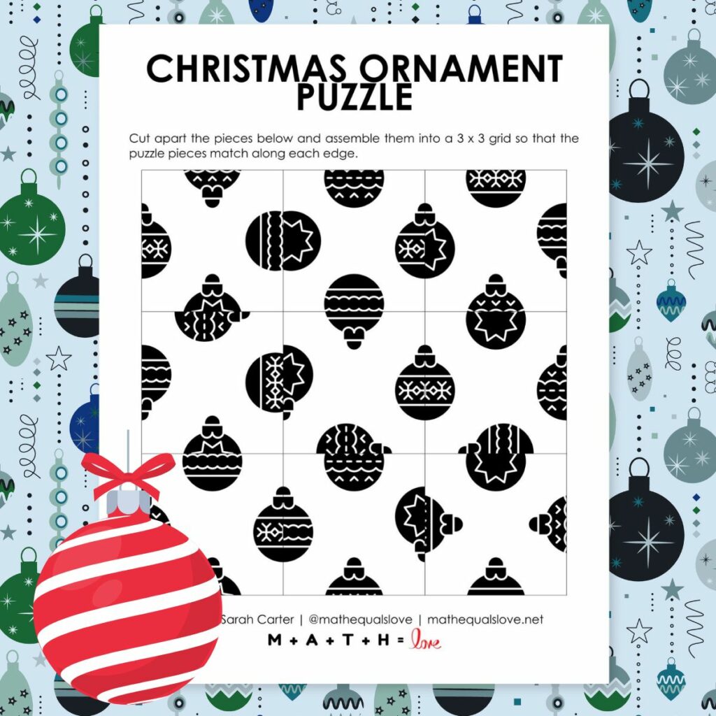 christmas ornament square edge matching logic puzzle. 