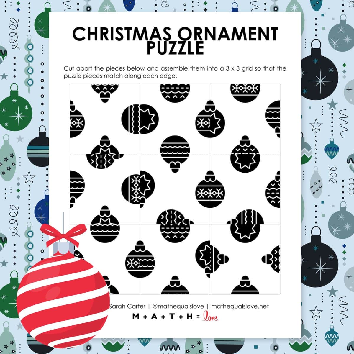 christmas ornament square edge matching logic puzzle.