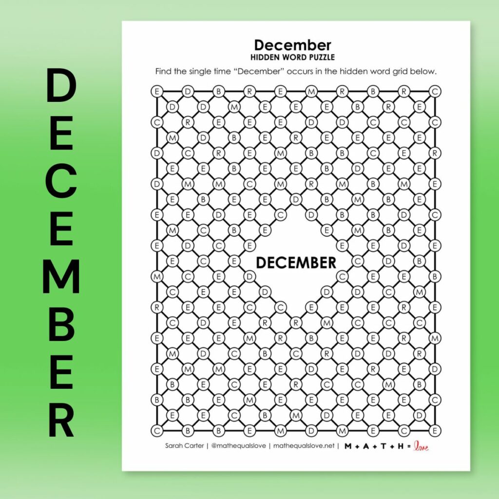december hidden word puzzle. 