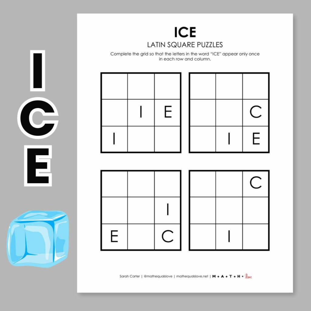 ice latin square logic puzzles for winter. 