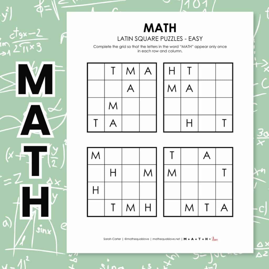 math latin square puzzles first day of class. 