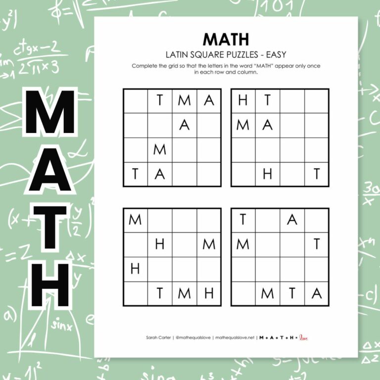 math latin square puzzles first day of class.
