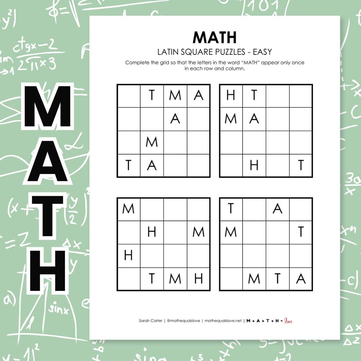 math latin square puzzles first day of class.