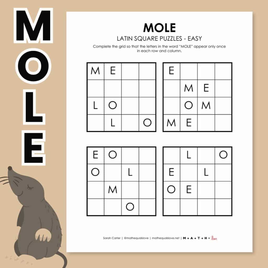 mole latin square logic puzzles for mole day.