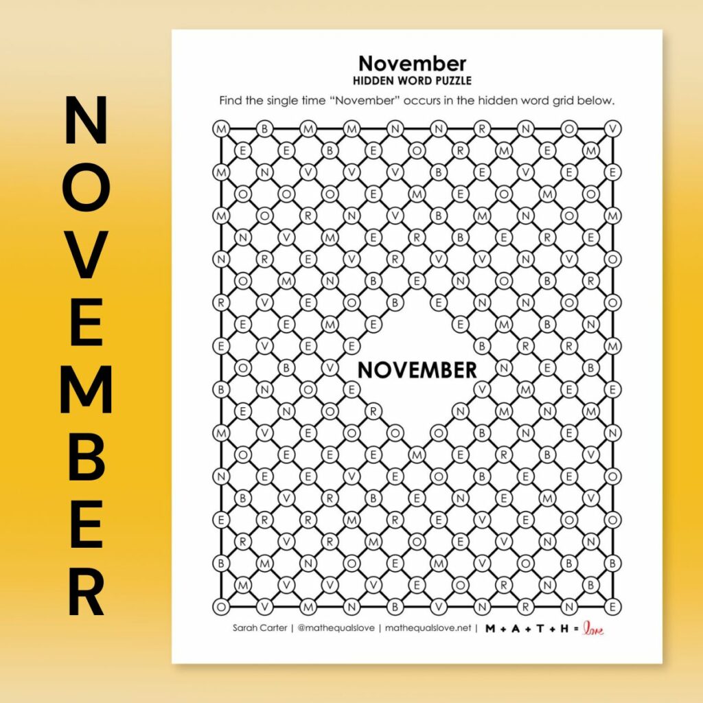november hidden word puzzle. 