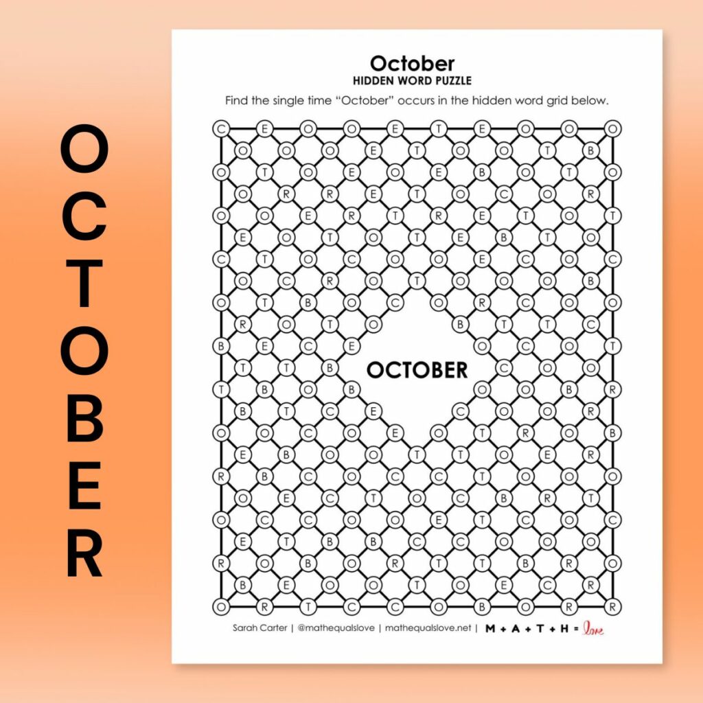 october hidden word puzzle. 