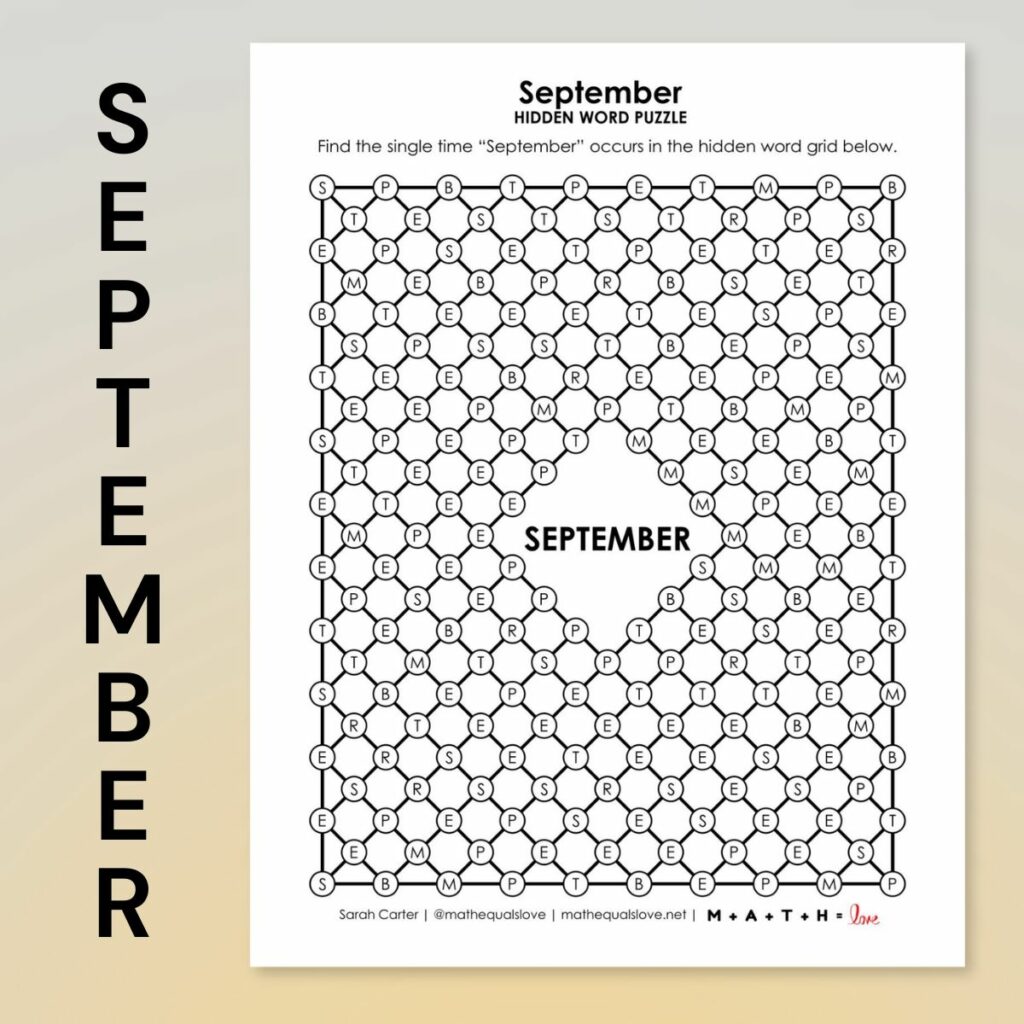 september hidden word puzzle. 