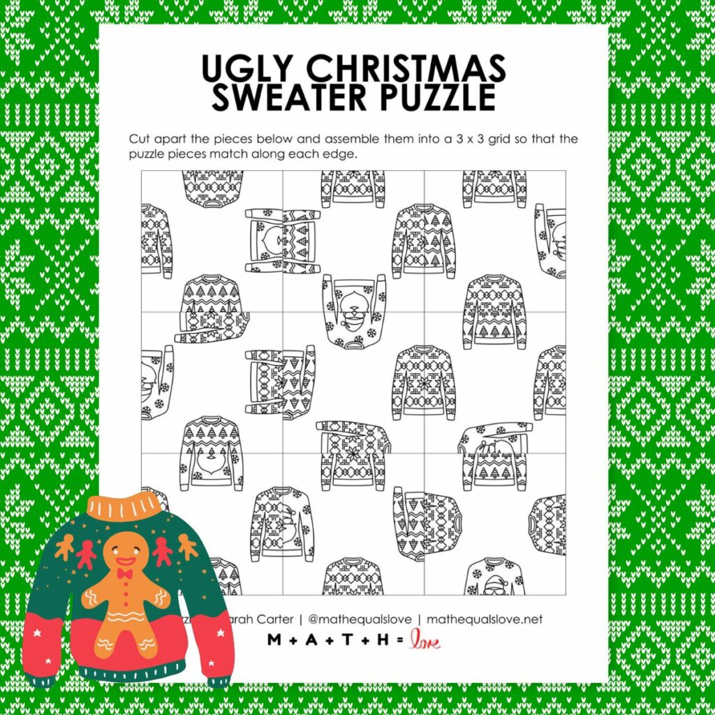 ugly christmas sweater edge matching puzzle. 