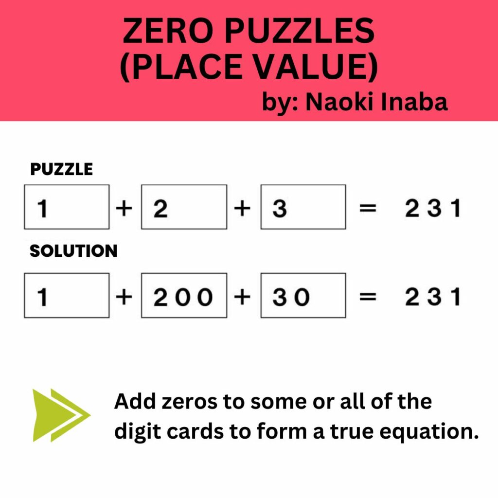 zero place value puzzles from naoki inaba. 
