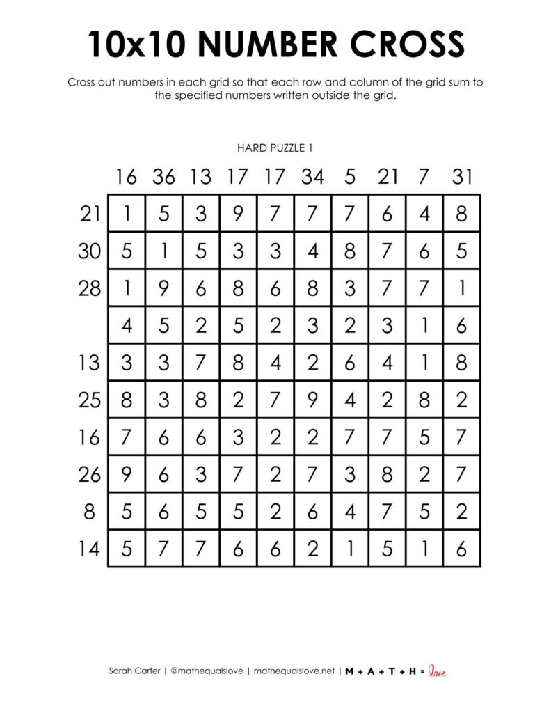 10x10 number cross puzzle - level hard. 
