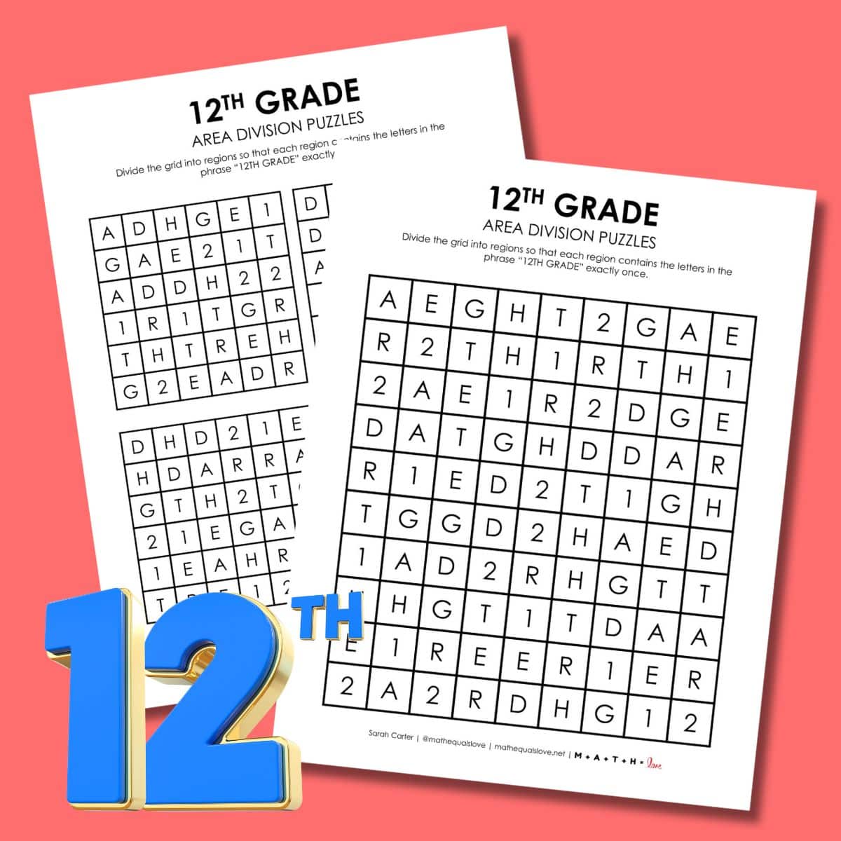 Grade Level Area Division Puzzles (4th - 10th, 12th Grades) | Math = Love