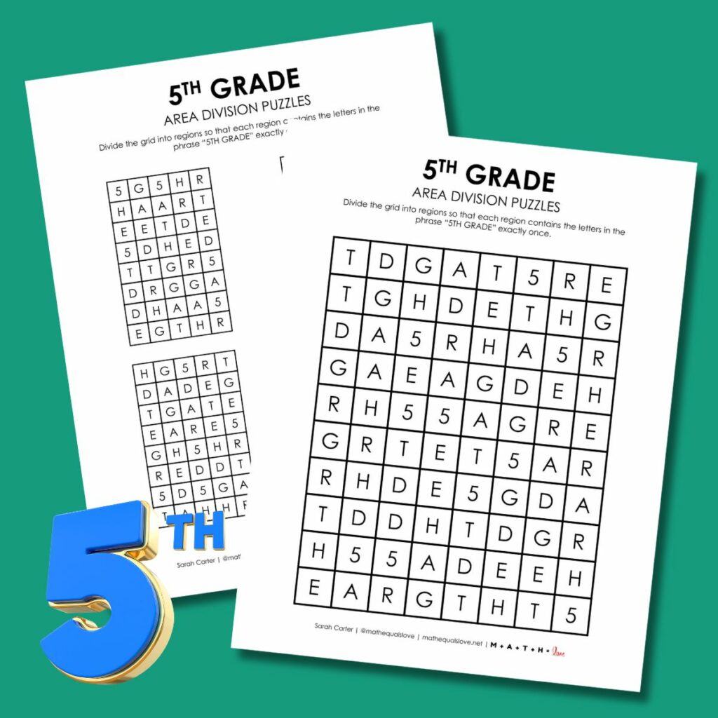 5th grade area division logic puzzle.