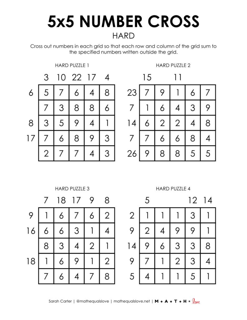 5x5 number cross puzzles level hard. 