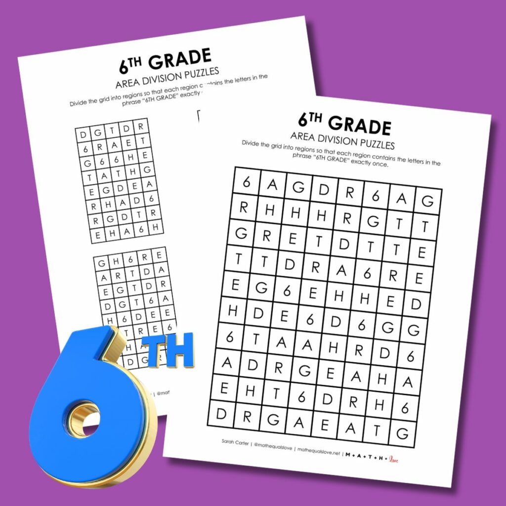 6th grade area division logic puzzle.