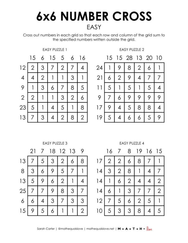 6x6 number cross logic puzzles - easy. 