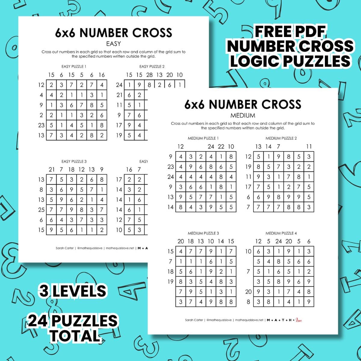 6x6 number cross logic puzzles.
