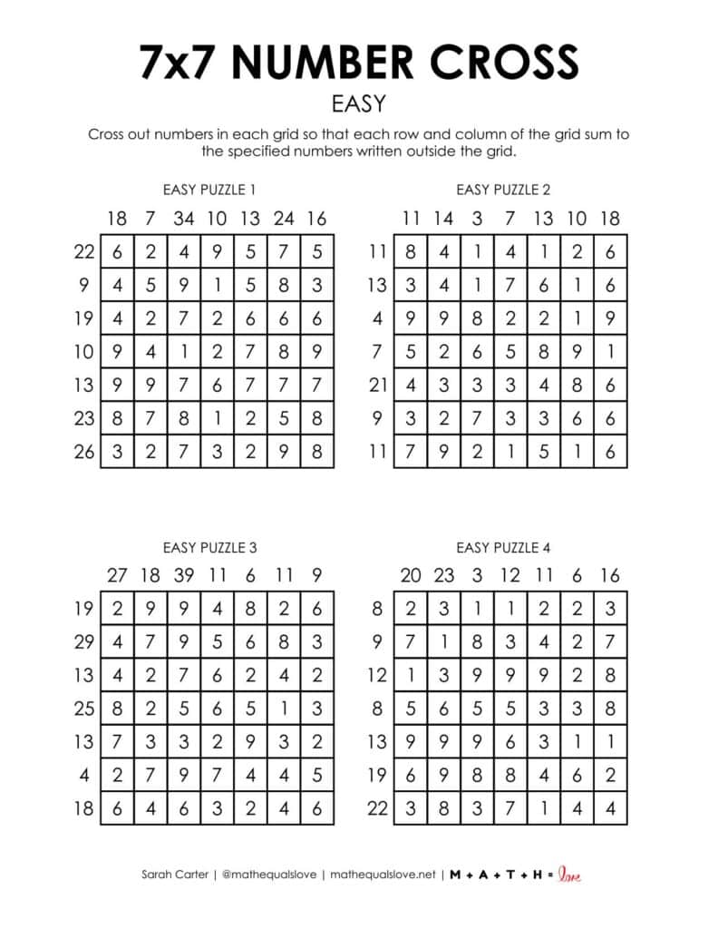 7x7 number cross logic puzzles - easy. 