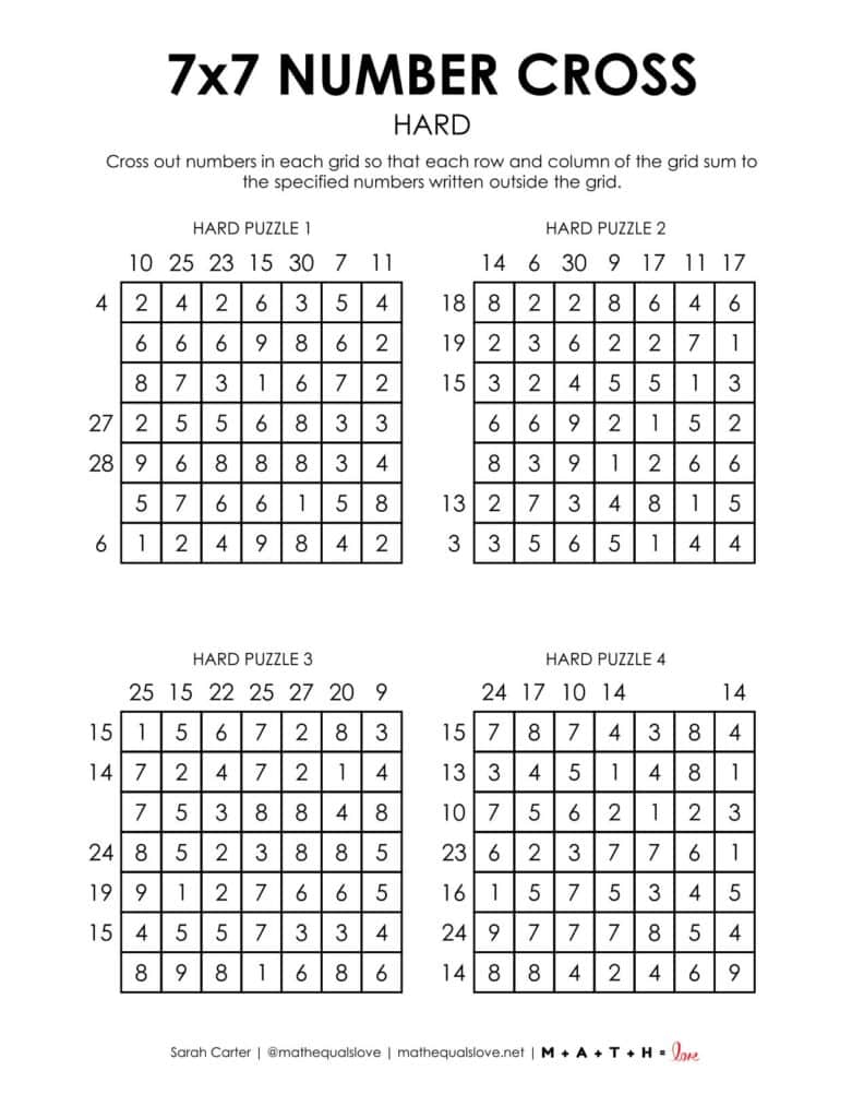 7x7 number cross logic puzzles - hard. 