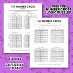 7x7 number cross logic puzzles free printable pdf.