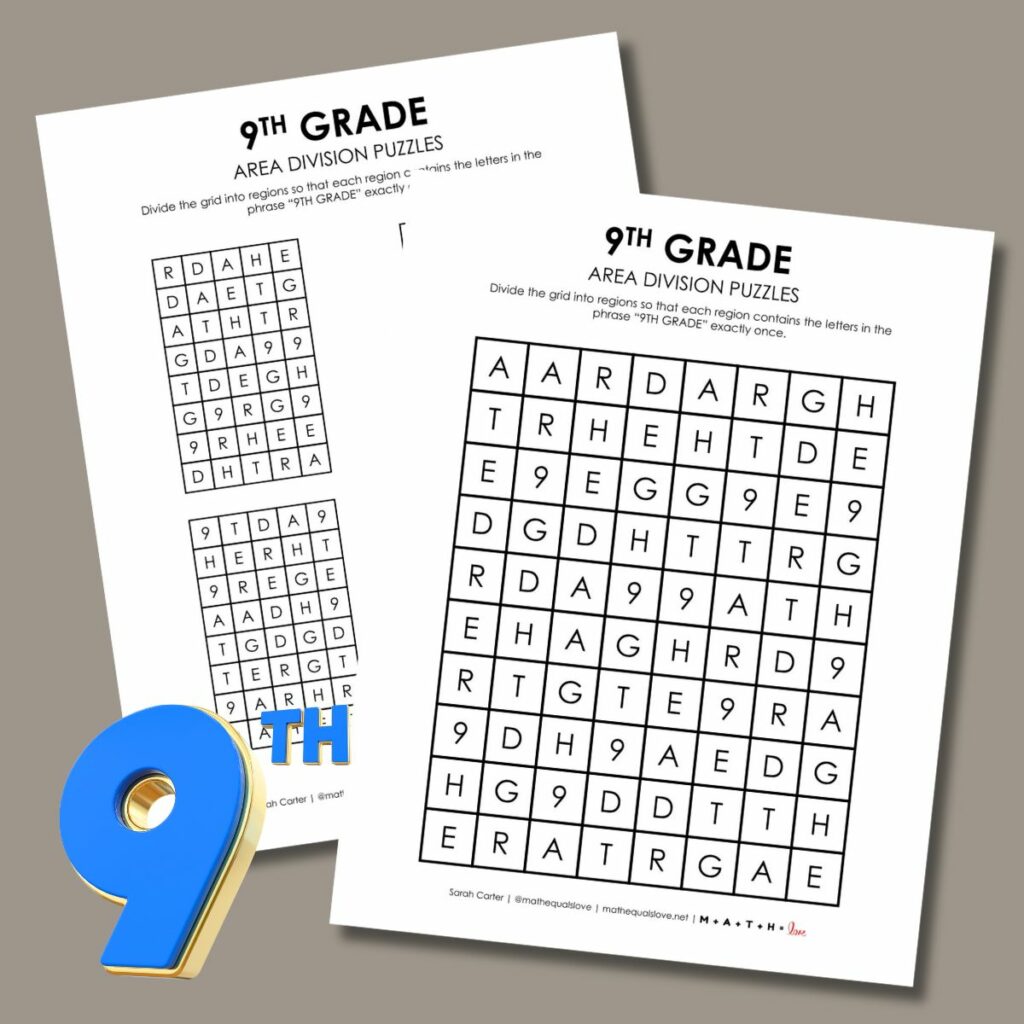 9th grade area division logic puzzle.