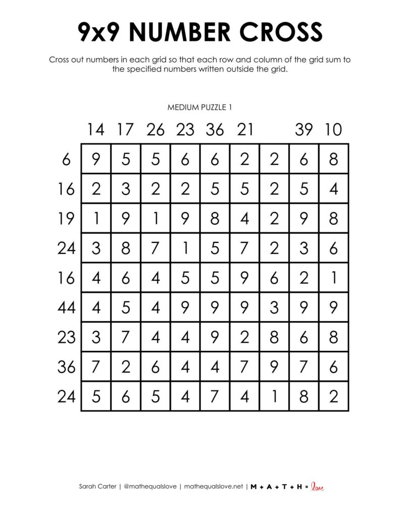 9x9 number cross puzzle - medium. 