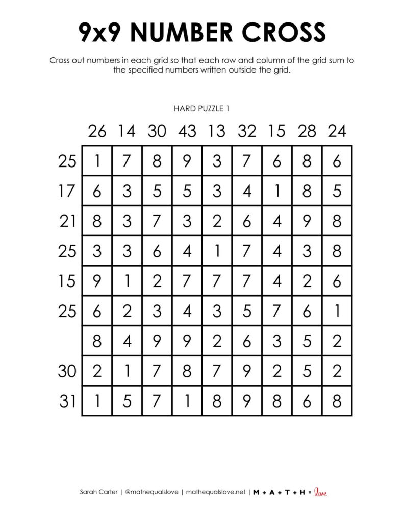 9x9 number cross puzzle - hard. 