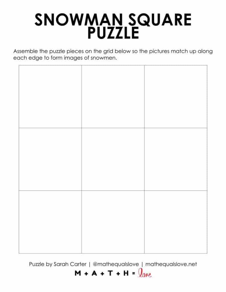 blank grid for snowman square edge matching puzzle. 