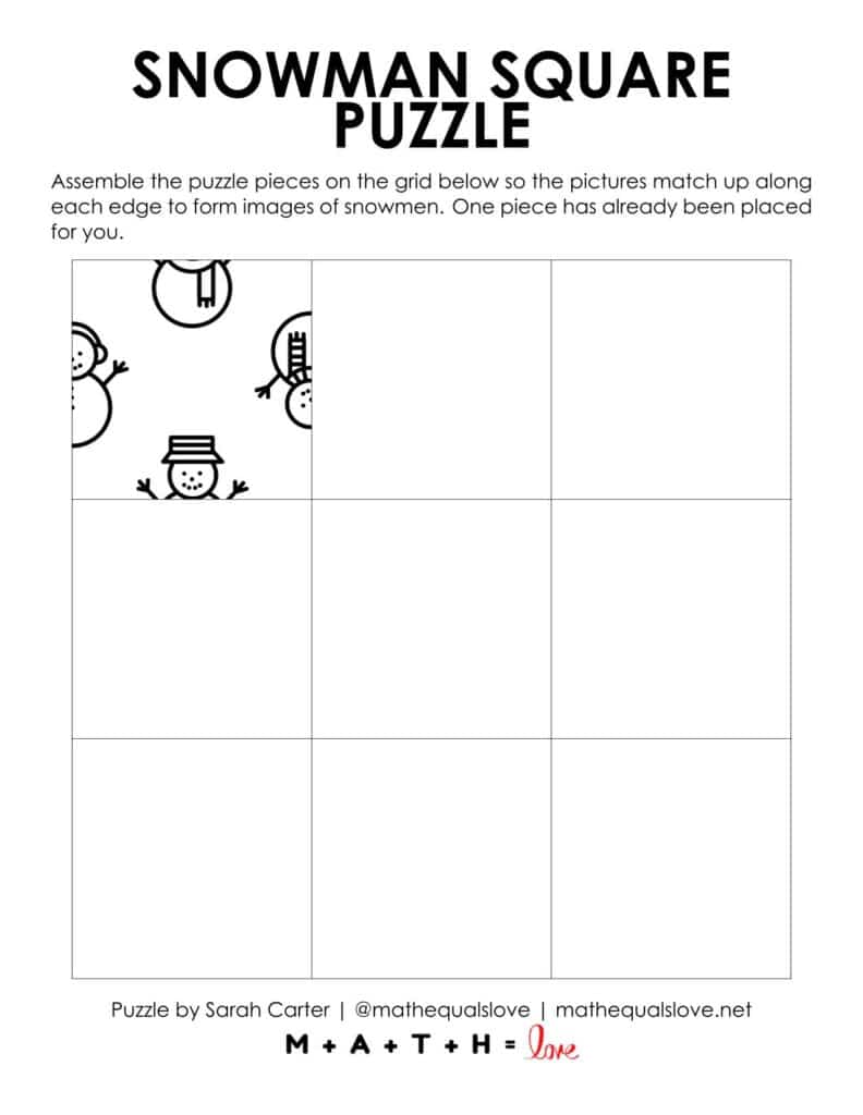 starting hint for snowman square edge matching puzzle. 