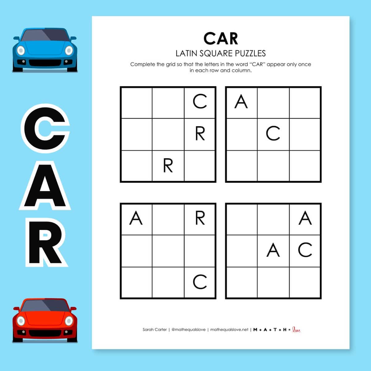car latin square logic puzzles.