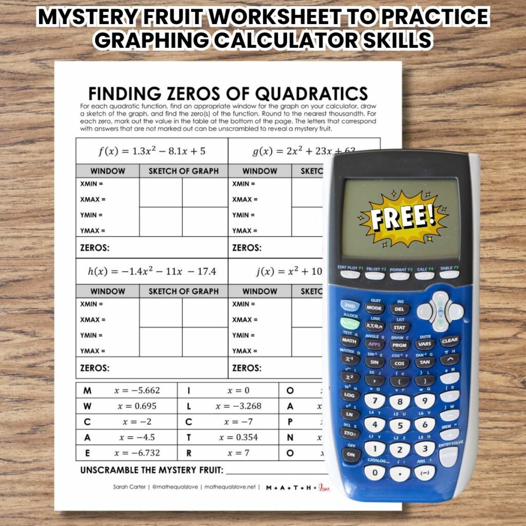 finding zeros of quadratics worksheet with graphing calculator skills. 