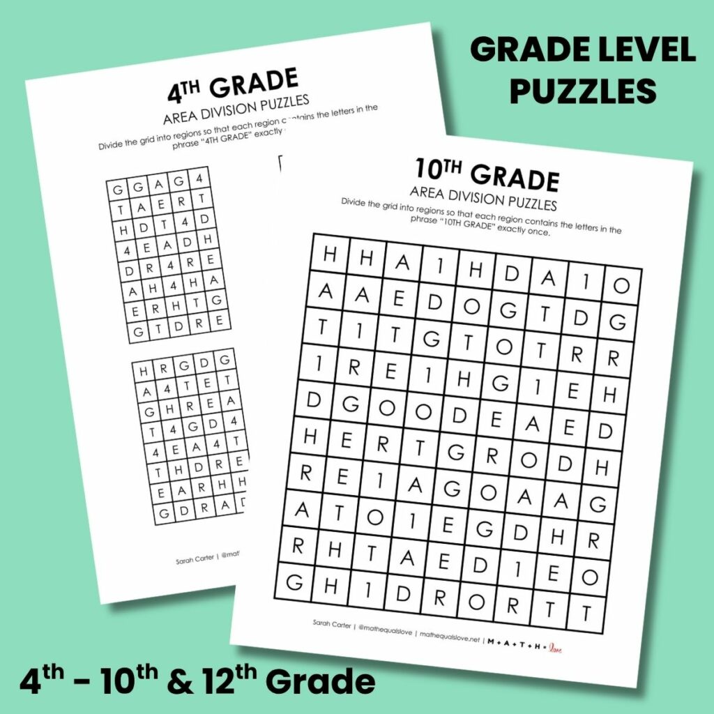 grade level area division logic puzzles for first week of school. 