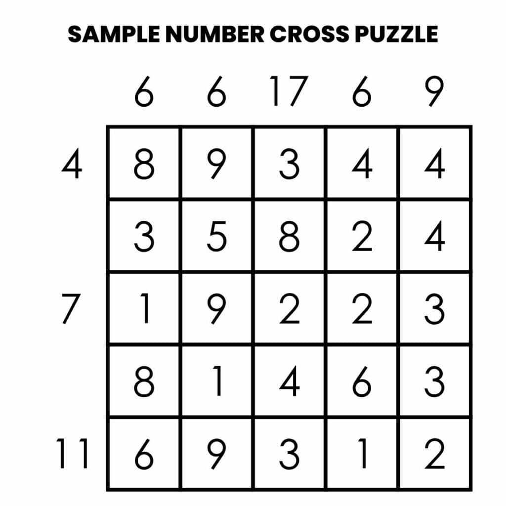 number cross puzzle sample. 